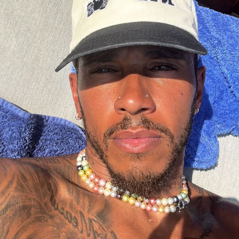 Lewis Hamilton wearing the Multi Color Pearl Necklace