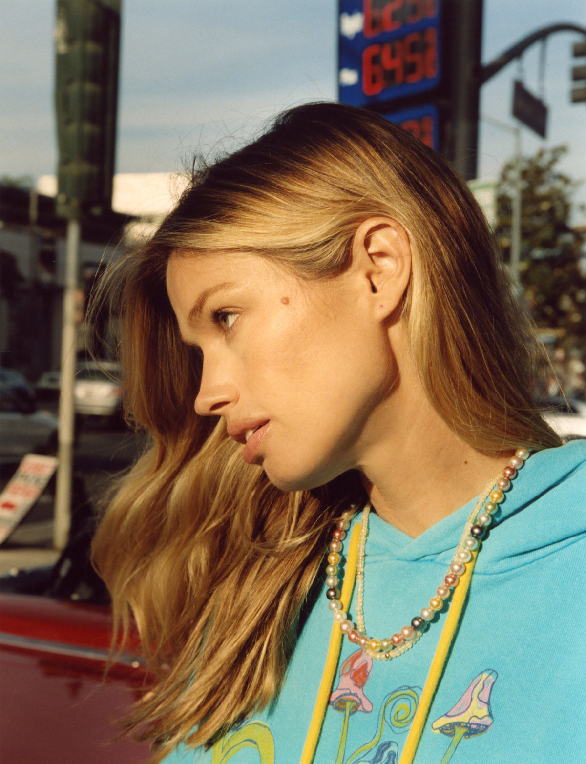 The Multi Color Pearl Necklace, worn