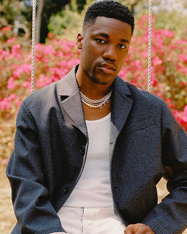 Giveon wearing the Jumbo Pink Pearl Necklace