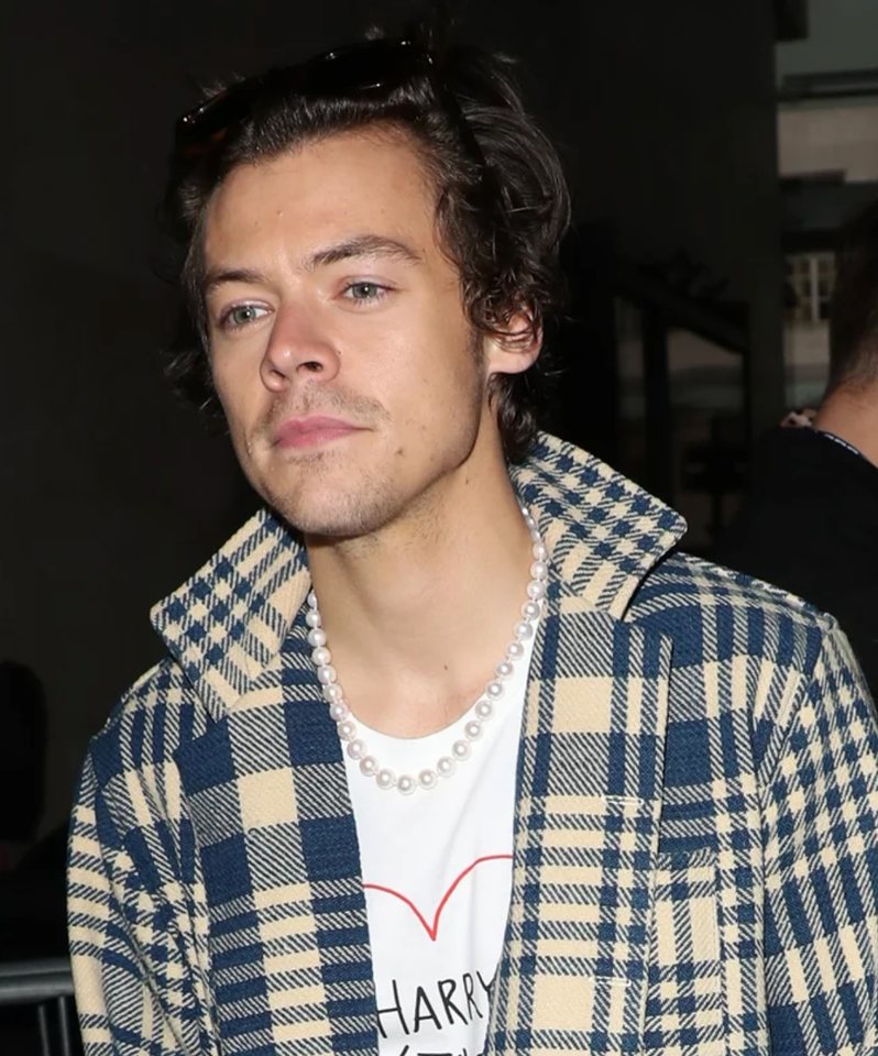 Harry Styles wearing the Jumbo White Pearl Necklace